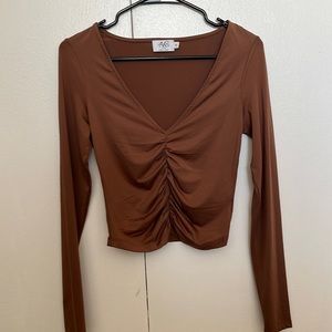 NA-KD brown ruched top